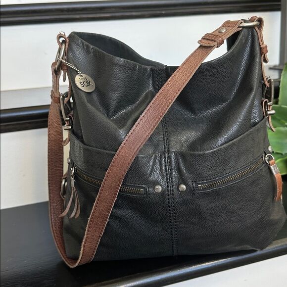 The Sak genuine leather shoulder tote purse neutral clean luxurious - Picture 2 of 10